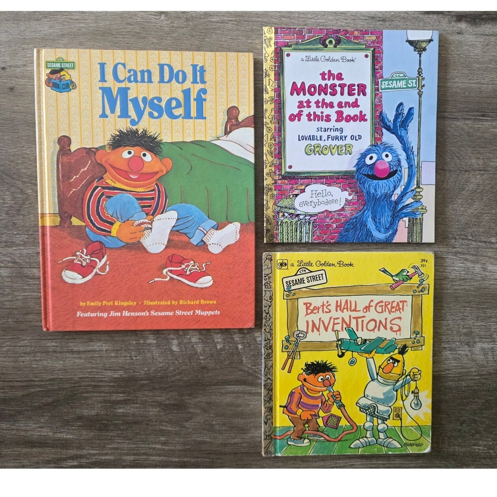 Vintage Sesame Street Book Lot Little Golden Books Grover Bert Ernie Hardcovers